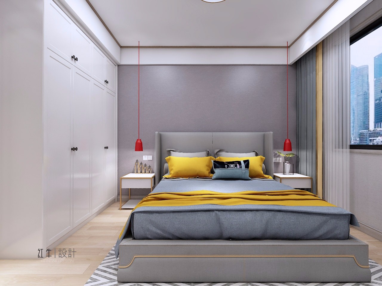 南京保利国际社区88平米现代简约风格装修06主卧_水印